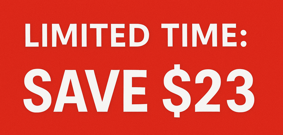 Small red banner that says "LIMITED TIME: SAVE $23"
