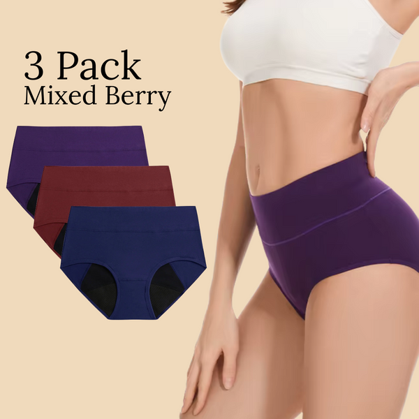 3 Pack - Full Coverage Antileakage Women's Underwear - Mixed Berry Color