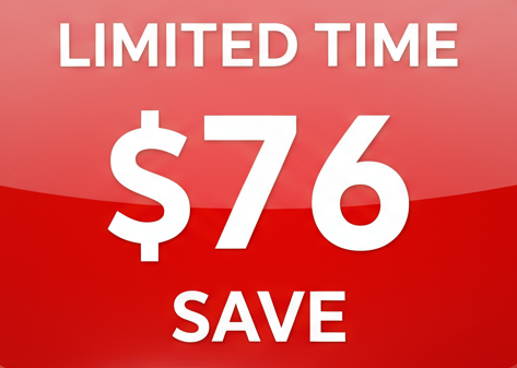 Red box that indicates a sale and reads "Limited Time Save $76"